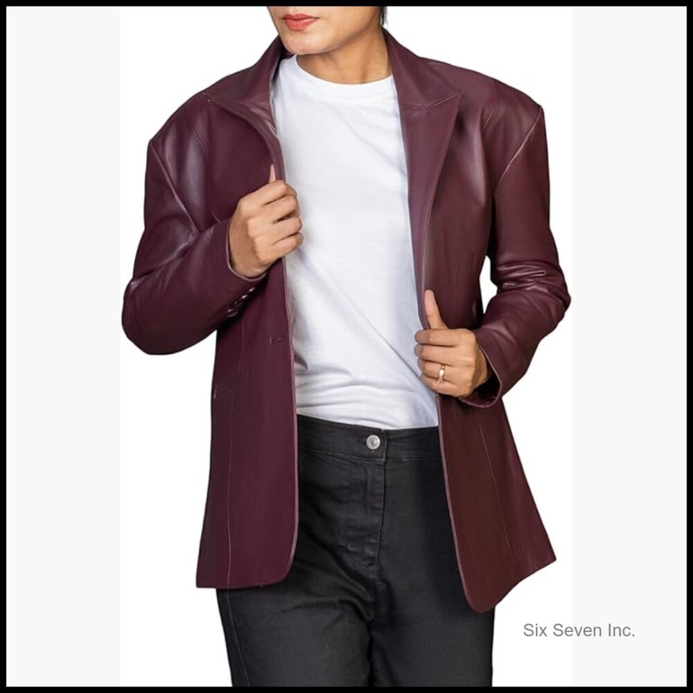 Oversized Lambskin Leather Blazer Women Business Casual Coat
